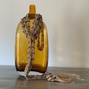 Skinny Tan Crochet Scarf Accented with Brown Beading.